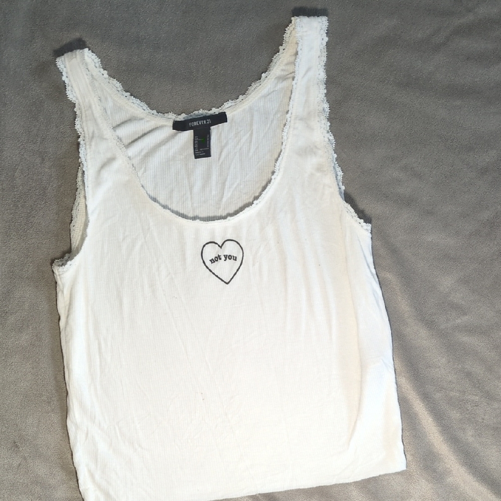 Forever 21 White Ruffled Tank Top